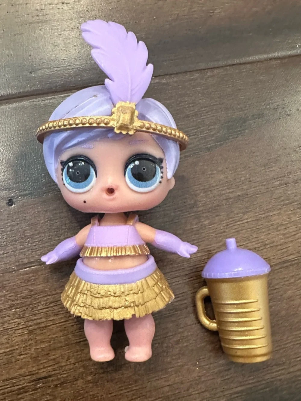 EUC L.O.L. Surprise! Lavender and Gold Doll with Gold Bottle